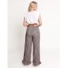 imageFlygo Womens Gingham Pants Y2K Cotton Wide Leg Ruffle Hem Lounge Pants Plaid Elastic Wasited Trouser with PocketsCoffee