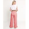 imageFlygo Womens Gingham Pants Y2K Cotton Wide Leg Ruffle Hem Lounge Pants Plaid Elastic Wasited Trouser with PocketsOrangered