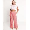 imageFlygo Womens Gingham Pants Y2K Cotton Wide Leg Ruffle Hem Lounge Pants Plaid Elastic Wasited Trouser with PocketsOrangered