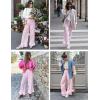 imageFlygo Womens Gingham Pants Y2K Cotton Wide Leg Ruffle Hem Lounge Pants Plaid Elastic Wasited Trouser with PocketsPink