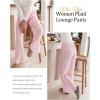 imageFlygo Womens Gingham Pants Y2K Cotton Wide Leg Ruffle Hem Lounge Pants Plaid Elastic Wasited Trouser with PocketsPink