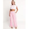 imageFlygo Womens Gingham Pants Y2K Cotton Wide Leg Ruffle Hem Lounge Pants Plaid Elastic Wasited Trouser with PocketsPink