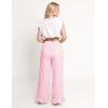 imageFlygo Womens Gingham Pants Y2K Cotton Wide Leg Ruffle Hem Lounge Pants Plaid Elastic Wasited Trouser with PocketsPink