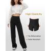 imageFlygo Womens High Waisted Multiple Pockets Straight Leg Flexipants Stretchy Work Trousers Button Down Casual PantsBlack