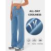 imageFlygo Womens High Waisted Multiple Pockets Straight Leg Flexipants Stretchy Work Trousers Button Down Casual PantsBlue