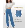 imageFlygo Womens High Waisted Multiple Pockets Straight Leg Flexipants Stretchy Work Trousers Button Down Casual PantsBlue