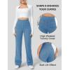 imageFlygo Womens High Waisted Multiple Pockets Straight Leg Flexipants Stretchy Work Trousers Button Down Casual PantsBlue