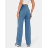 imageFlygo Womens High Waisted Multiple Pockets Straight Leg Flexipants Stretchy Work Trousers Button Down Casual PantsBlue