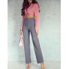 imageFlygo Womens High Waisted Multiple Pockets Straight Leg Flexipants Stretchy Work Trousers Button Down Casual PantsGrey
