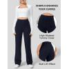 imageFlygo Womens High Waisted Multiple Pockets Straight Leg Flexipants Stretchy Work Trousers Button Down Casual PantsNavy