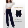 imageFlygo Womens High Waisted Multiple Pockets Straight Leg Flexipants Stretchy Work Trousers Button Down Casual PantsNavy