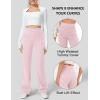 imageFlygo Womens High Waisted Multiple Pockets Straight Leg Flexipants Stretchy Work Trousers Button Down Casual PantsPink