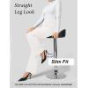 imageFlygo Womens High Waisted Multiple Pockets Straight Leg Flexipants Stretchy Work Trousers Button Down Casual PantsWhite
