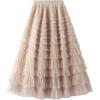 imageFlygo Womens Long Maxi Tulle Skirts A Line Ruffle High Waisted Tiered Layered Mesh Tutu Skirt PetticoatApricot