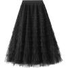 imageFlygo Womens Long Maxi Tulle Skirts A Line Ruffle High Waisted Tiered Layered Mesh Tutu Skirt PetticoatBlack