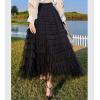 imageFlygo Womens Long Maxi Tulle Skirts A Line Ruffle High Waisted Tiered Layered Mesh Tutu Skirt PetticoatBlack
