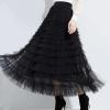 imageFlygo Womens Long Maxi Tulle Skirts A Line Ruffle High Waisted Tiered Layered Mesh Tutu Skirt PetticoatBlack