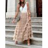 imageFlygo Womens Long Maxi Tulle Skirts A Line Ruffle High Waisted Tiered Layered Mesh Tutu Skirt PetticoatChampagne