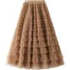 imageFlygo Womens Long Maxi Tulle Skirts A Line Ruffle High Waisted Tiered Layered Mesh Tutu Skirt PetticoatKhaki