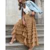 imageFlygo Womens Long Maxi Tulle Skirts A Line Ruffle High Waisted Tiered Layered Mesh Tutu Skirt PetticoatKhaki