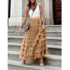 imageFlygo Womens Long Maxi Tulle Skirts A Line Ruffle High Waisted Tiered Layered Mesh Tutu Skirt PetticoatKhaki