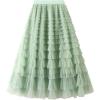 imageFlygo Womens Long Maxi Tulle Skirts A Line Ruffle High Waisted Tiered Layered Mesh Tutu Skirt PetticoatLight Green