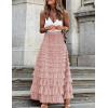 imageFlygo Womens Long Maxi Tulle Skirts A Line Ruffle High Waisted Tiered Layered Mesh Tutu Skirt PetticoatPink