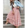 imageFlygo Womens Long Maxi Tulle Skirts A Line Ruffle High Waisted Tiered Layered Mesh Tutu Skirt PetticoatPink
