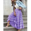 imageFlygo Womens Long Maxi Tulle Skirts A Line Ruffle High Waisted Tiered Layered Mesh Tutu Skirt PetticoatPurple