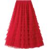 imageFlygo Womens Long Maxi Tulle Skirts A Line Ruffle High Waisted Tiered Layered Mesh Tutu Skirt PetticoatRed