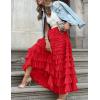 imageFlygo Womens Long Maxi Tulle Skirts A Line Ruffle High Waisted Tiered Layered Mesh Tutu Skirt PetticoatRed