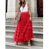 imageFlygo Womens Long Maxi Tulle Skirts A Line Ruffle High Waisted Tiered Layered Mesh Tutu Skirt PetticoatRed