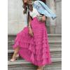 imageFlygo Womens Long Maxi Tulle Skirts A Line Ruffle High Waisted Tiered Layered Mesh Tutu Skirt PetticoatRose