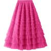 imageFlygo Womens Long Maxi Tulle Skirts A Line Ruffle High Waisted Tiered Layered Mesh Tutu Skirt PetticoatRose