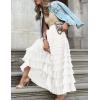 imageFlygo Womens Long Maxi Tulle Skirts A Line Ruffle High Waisted Tiered Layered Mesh Tutu Skirt PetticoatWhite