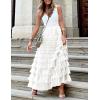 imageFlygo Womens Long Maxi Tulle Skirts A Line Ruffle High Waisted Tiered Layered Mesh Tutu Skirt PetticoatWhite