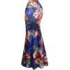 imageFlygo Womens Maxi Skirt Fold Over Waist Floral Printed Long SkirtDark Blue