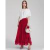 imageFlygo Womens Maxi Tulle Skirt Long Tiered A Line Mesh Tutu Fairy High Elastic Waist Pleated Layered SkirtsRed