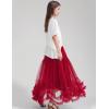 imageFlygo Womens Maxi Tulle Skirt Long Tiered A Line Mesh Tutu Fairy High Elastic Waist Pleated Layered SkirtsRed
