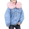 imageFlygo Womens Oversized Warm Sherpa Lined Faux Fur Hooded Denim Jacket Jean CoatPink