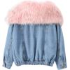 imageFlygo Womens Oversized Warm Sherpa Lined Faux Fur Hooded Denim Jacket Jean CoatPink