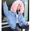 imageFlygo Womens Oversized Warm Sherpa Lined Faux Fur Hooded Denim Jacket Jean CoatPink