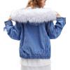 imageFlygo Womens Oversized Warm Sherpa Lined Faux Fur Hooded Denim Jacket Jean CoatWhite