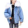 imageFlygo Womens Oversized Warm Sherpa Lined Faux Fur Hooded Denim Jacket Jean CoatWhite
