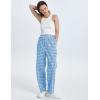 imageFlygo Womens Pajama Pants Wide Leg Gingham Lounge Pants Plaid Cotton Pajama Bottoms with PocketsBlue