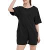 imageFlygo Womens Romper Short Sleeve Tee Rompers Crewneck Jumpsuit Back V Neck Casual Hot Shot One Piece Outfits with PocketsBlack