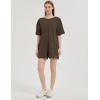imageFlygo Womens Romper Short Sleeve Tee Rompers Crewneck Jumpsuit Back V Neck Casual Hot Shot One Piece Outfits with PocketsChocolate Chip