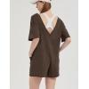 imageFlygo Womens Romper Short Sleeve Tee Rompers Crewneck Jumpsuit Back V Neck Casual Hot Shot One Piece Outfits with PocketsChocolate Chip