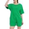 imageFlygo Womens Romper Short Sleeve Tee Rompers Crewneck Jumpsuit Back V Neck Casual Hot Shot One Piece Outfits with PocketsGreenbriar