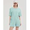 imageFlygo Womens Romper Short Sleeve Tee Rompers Crewneck Jumpsuit Back V Neck Casual Hot Shot One Piece Outfits with PocketsLight Blue
